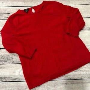 Talbots Pure Cashmere Red Holiday Sweater with Keyhole‎ Button Back Sz Lp